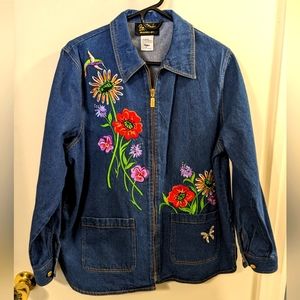 Bob Mackie Blue Jean Jacket with Floral Embroidery